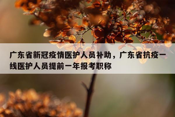 广东省新冠疫情医护人员补助，广东省抗疫一线医护人员提前一年报考职称